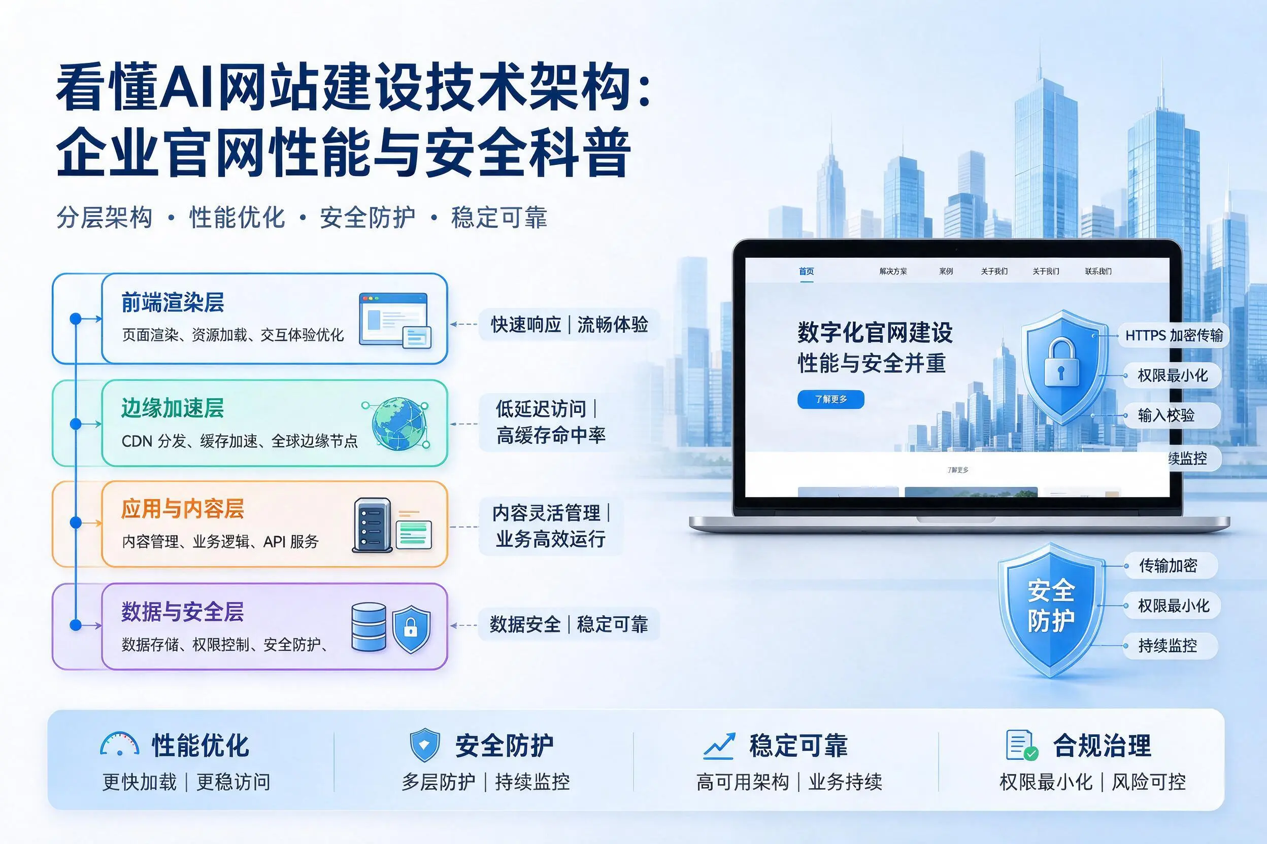 看懂AI网站建设技术架构:伊犁企业官网性能与安全科普
