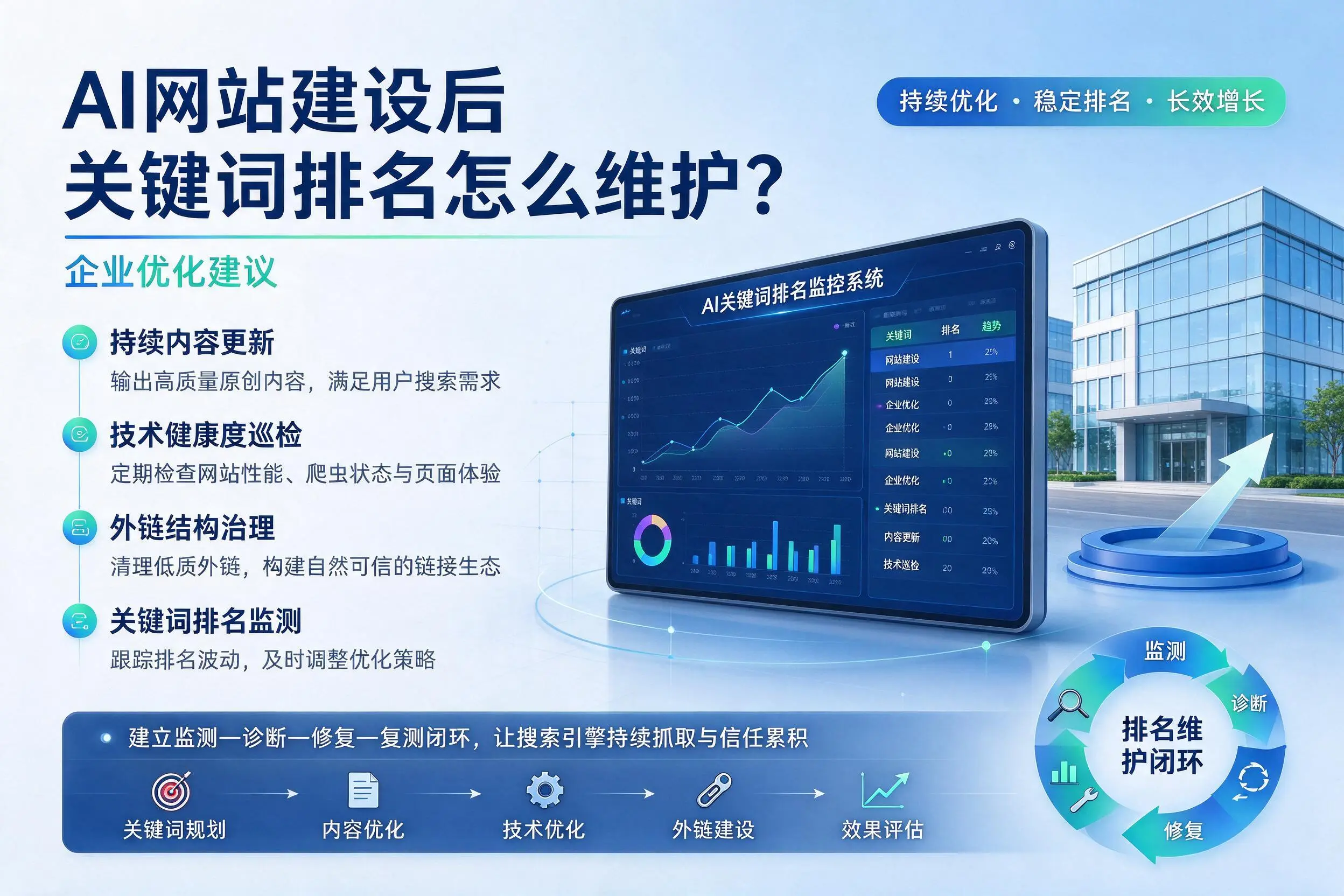 AI网站建设后关键词排名怎么维护?伊犁企业优化建议