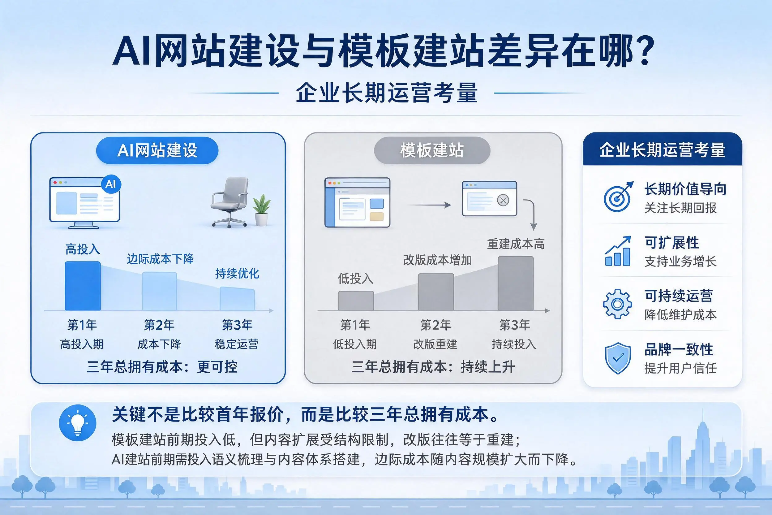 AI网站建设与模板建站差异在哪?伊犁企业长期运营考量