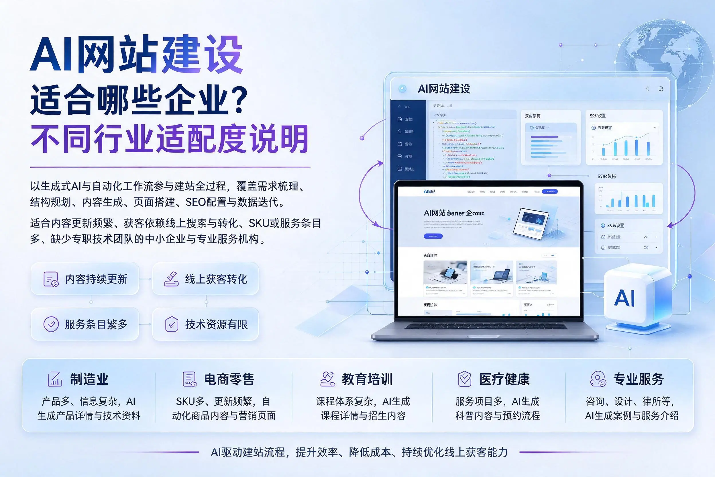 AI网站建设适合哪些企业？伊犁不同行业适配度说明